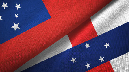 Samoa and Netherlands Antilles two flags textile cloth, fabric texture