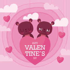 Happy valentines day bears cartoons vector design