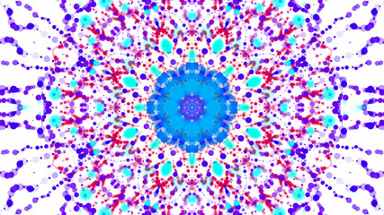 kaleidoscope patterns of multicolored round particles on a white background. abstract background. 3d render illustration