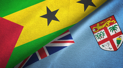 Sao Tome and Principe and Fiji two flags textile cloth, fabric texture