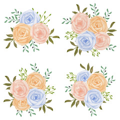 Watercolor rose flower bouquet illustration in pastel color