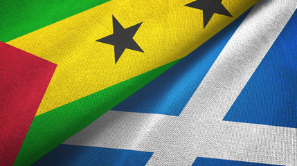 Sao Tome and Principe and Scotland two flags textile cloth, fabric texture