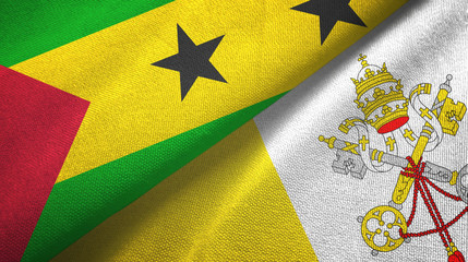 Sao Tome and Principe and Vatican two flags textile cloth, fabric texture