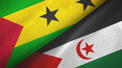 Sao Tome and Principe and Western Sahara two flags textile cloth, fabric texture