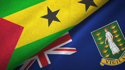 Sao Tome and Principe and Virgin Islands British two flags textile cloth