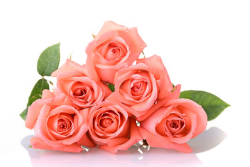Fototapeta na wymiar orange peach color tone of rose flower bouquet isolated on white background