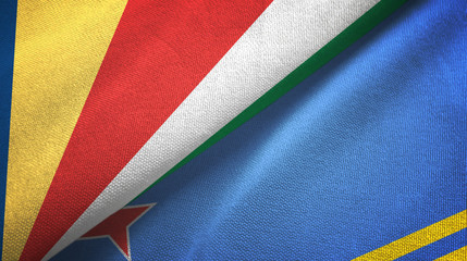 Seychelles and Aruba two flags textile cloth, fabric texture