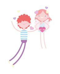 happy valentines day, young man in love with cupid holding heart cartoon