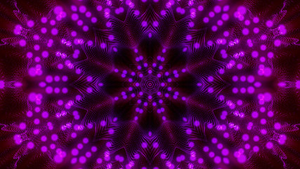 kaleidoscope patterns of purple round luminous particles. abstract background. 3d render illustration