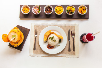 Sri Lankan traditional curry rice with sambol 