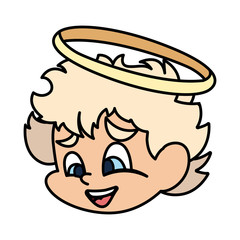 head of cute cupid angel on white background