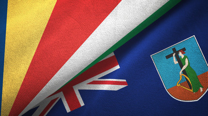 Seychelles and Montserrat two flags textile cloth, fabric texture