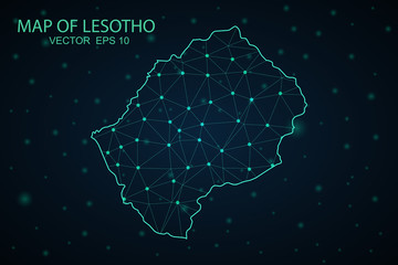 Map of Lesotho. Wire frame 3D mesh polygonal network line, design sphere, dot and structure. communications map of Lesotho. Vector Illustration EPS10.
