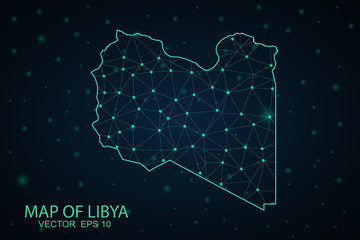 Map of Libya. Wire frame 3D mesh polygonal network line, design sphere, dot and structure. communications map of Libya. Vector Illustration EPS10.