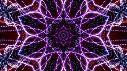 kaleidoscope patterns of purple round luminous particles. abstract background. 3d render illustration