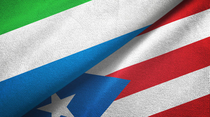 Fototapeta na wymiar Sierra Leone and Puerto Rico two flags textile cloth, fabric texture