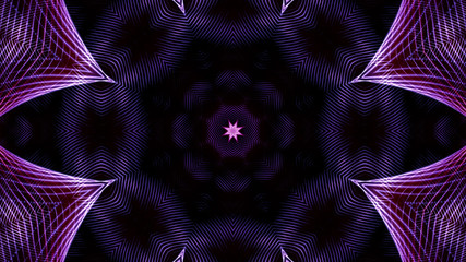 kaleidoscope patterns of purple round luminous particles. abstract background. 3d render illustration