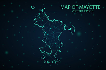 Map of Mayotte. Wire frame 3D mesh polygonal network line, design sphere, dot and structure. communications map of Mayotte. Vector Illustration EPS10.