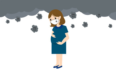 pregnant woman in Air pollution PM2.5 cartoon vector