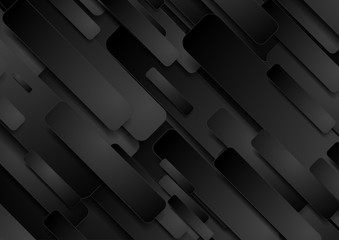 Black 3d composition with geometric diagonal shapes. Abstract dark grey tech background. Vector modern design