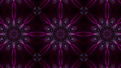 Naklejka na ściany i meble kaleidoscope patterns of purple round luminous particles. abstract background. 3d render illustration