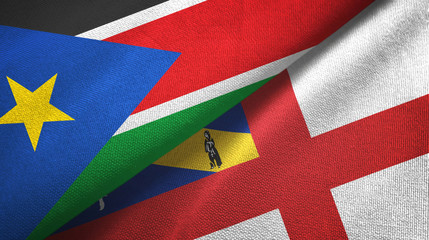 South Sudan and Herm two flags textile cloth, fabric texture