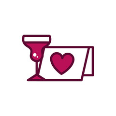 wine glass romantic love card celebration drink beverage icon line and filled