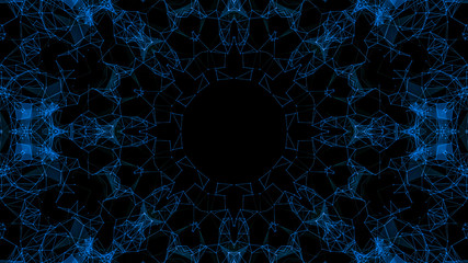 kaleidoscope patterns of blue particles. abstract background. 3d render illustration