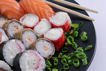 hossomaki hot roll and kani cheese sushi on a plate