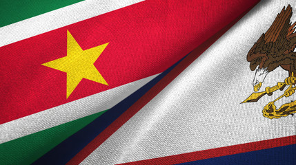 Suriname and American Samoa two flags textile cloth, fabric texture