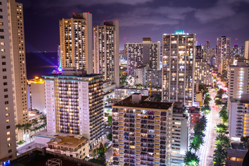 Fototapeta na wymiar Honolulu downtown hotels view at night