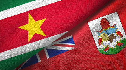 Suriname and Bermuda two flags textile cloth, fabric texture