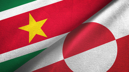 Suriname and Greenland two flags textile cloth, fabric texture