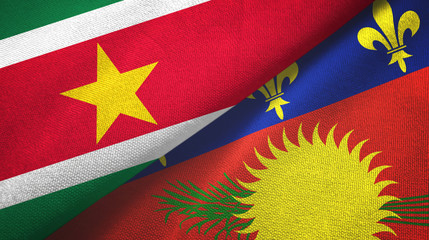 Suriname and Guadeloupe two flags textile cloth, fabric texture