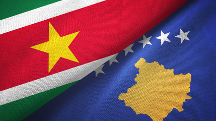 Suriname and Kosovo two flags textile cloth, fabric texture