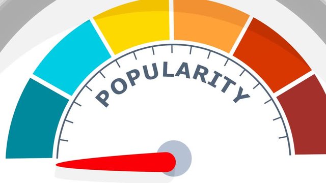 Color scale with arrow from blue to red. Popularity measuring device. Sign tachometer, speedometer, indicators. Colorful infographic gauge element. 3D rendering