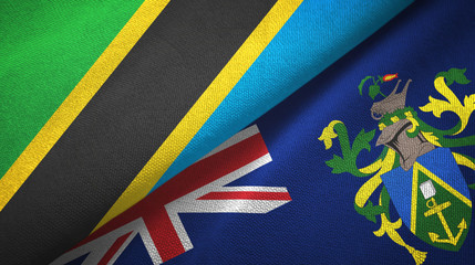 Tanzania and Pitcairn Islands two flags textile cloth, fabric texture