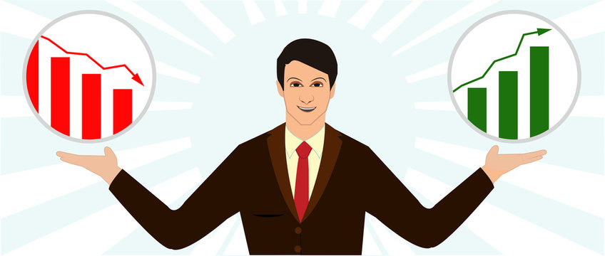 A businessman showing profit and loss graphs
