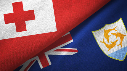 Tonga and Anguilla two flags textile cloth, fabric texture