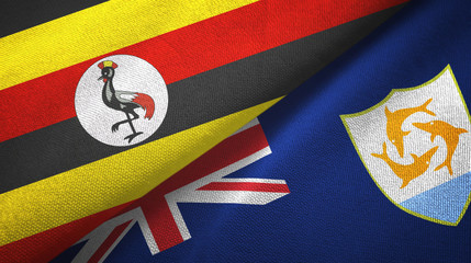 Fototapeta premium Uganda and Anguilla two flags textile cloth, fabric texture