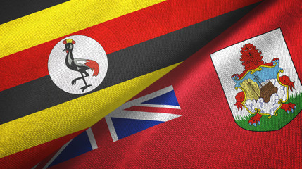 Fototapeta premium Uganda and Bermuda two flags textile cloth, fabric texture