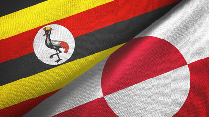 Fototapeta premium Uganda and Greenland two flags textile cloth, fabric texture
