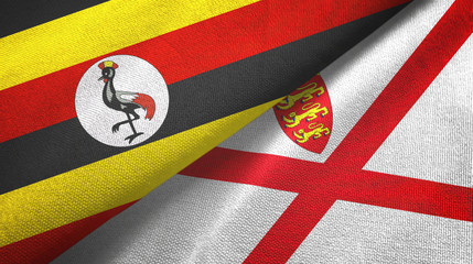 Uganda and Jersey two flags textile cloth, fabric texture