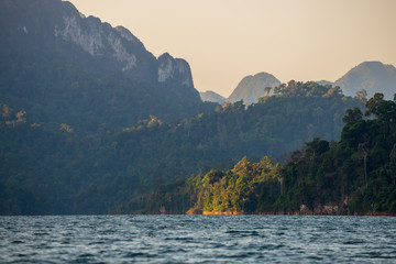 Mountain in the water at Ratchaprapha Dam, Guilin, Thailand