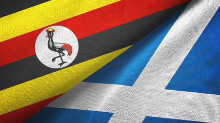 Fototapeta premium Uganda and Scotland two flags textile cloth, fabric texture