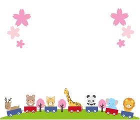 Illustration of cute animals playing on a train