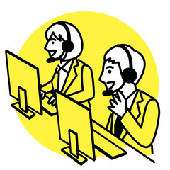 Call center operator. man and woman in headset. Vector illustration.