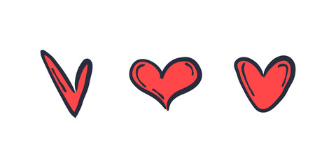 Valentine's day doodle hearts. Set of love heart illustrations.