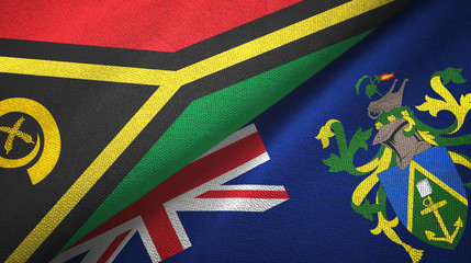 Vanuatu and Pitcairn Islands two flags textile cloth, fabric texture