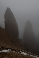 Claile lui Miron Stones from Ceahlau Mountain Romania wrapped in fog